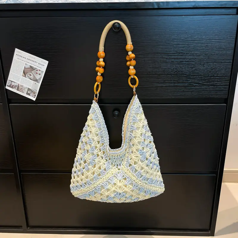 Women Straw Bag New Seaside Cut Out Shoulder Tote - Image 2