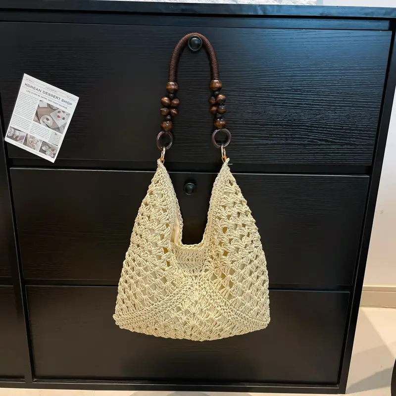 Women Straw Bag New Seaside Cut Out Shoulder Tote - Image 3