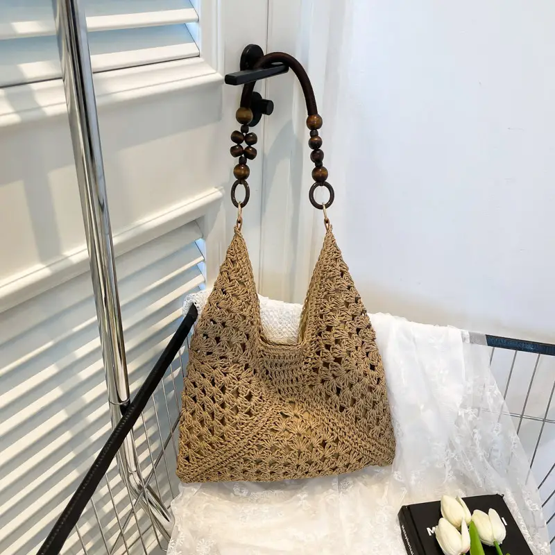 Women Straw Bag New Seaside Cut Out Shoulder Tote - Image 4