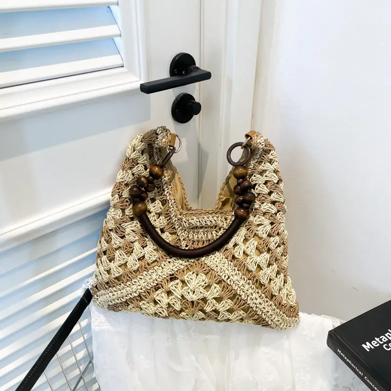 Women Straw Bag New Seaside Cut Out Shoulder Tote - Image 5