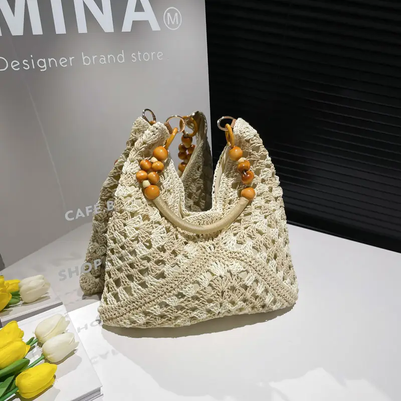 Women Straw Bag New Seaside Cut Out Shoulder Tote - Image 6