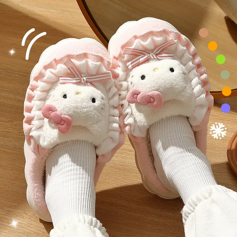 Hellokitty Cotton Slippers for Women Autumn and Winter 2024 New Cute Indoor Home Warm Plush Cotton Slippers for Women - Image 10
