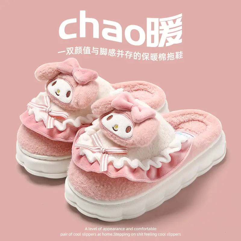 Hellokitty Cotton Slippers for Women Autumn and Winter 2024 New Cute Indoor Home Warm Plush Cotton Slippers for Women - Image 4