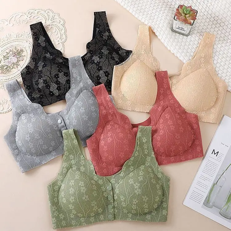 Popular Foreign Trade Cross-Border Front-Button Bra for Middle-Aged and Elderly Mothers, Thin, Breathable, Large Size Push-Up Anti-Sagging Bra