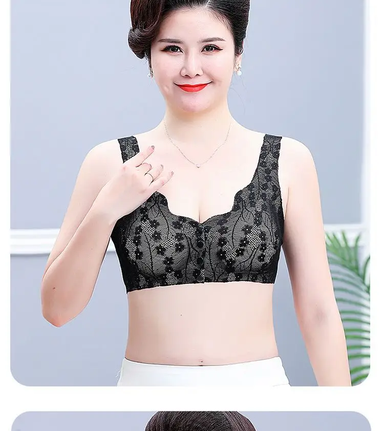 Popular Foreign Trade Cross-Border Front-Button Bra for Middle-Aged and Elderly Mothers, Thin, Breathable, Large Size Push-Up Anti-Sagging Bra — feature 30