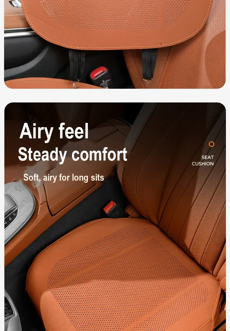 Orange cover straps positioned behind a car seat.