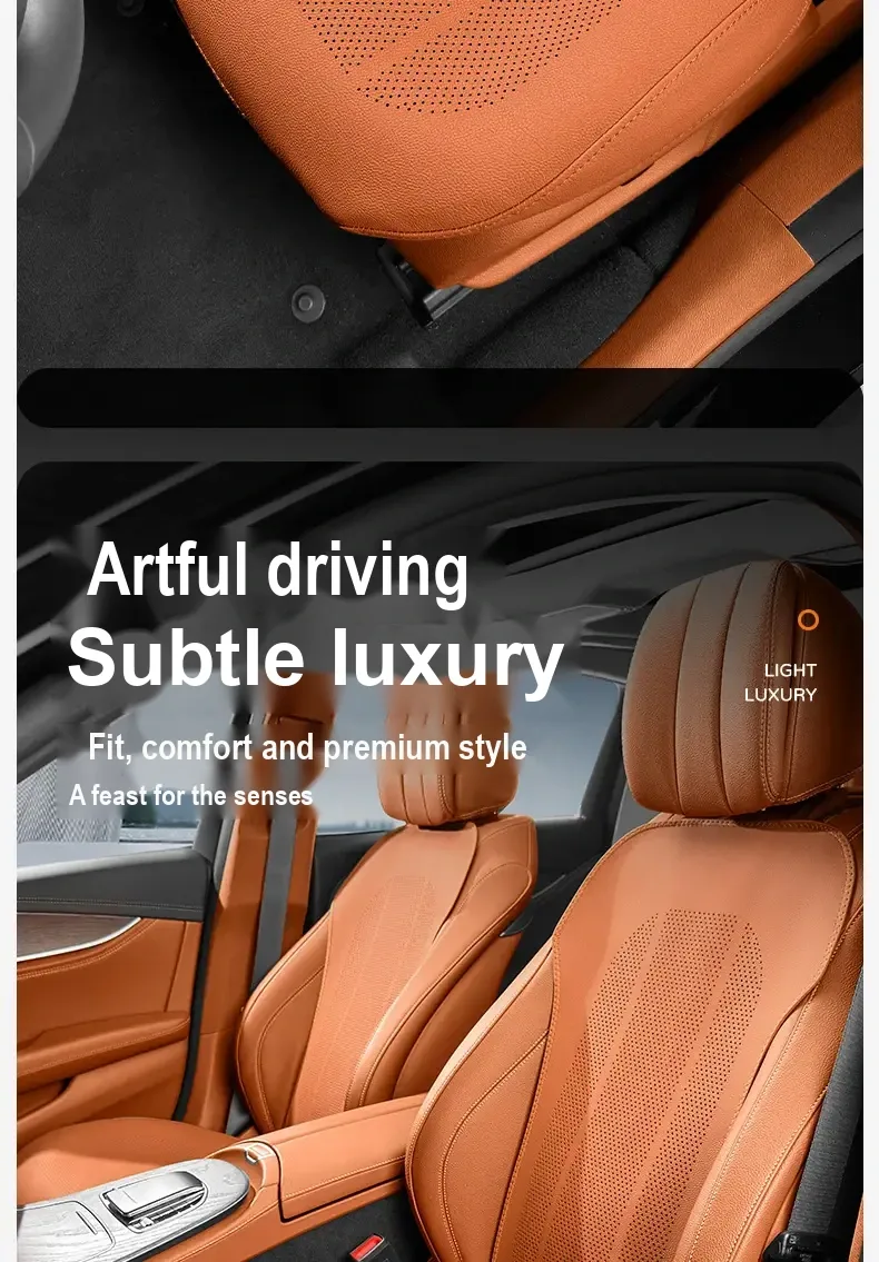 Orange perforated cover fitted to a front car seat.