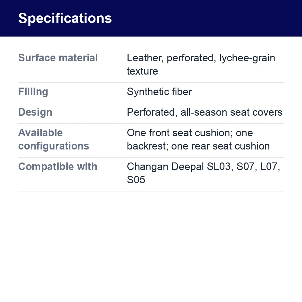 Leather Car Seat Covers for Changan Deepal SL03, S07, L07, S05 – specifications