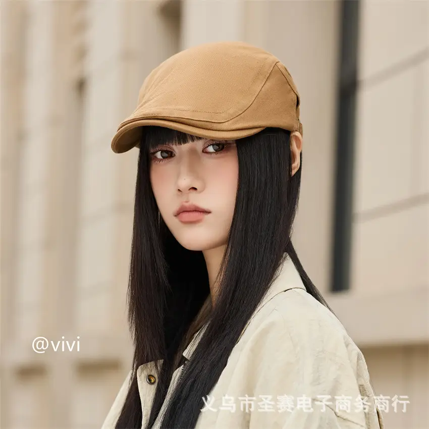 Women British Retro Adjustable Newsboy Cap Black