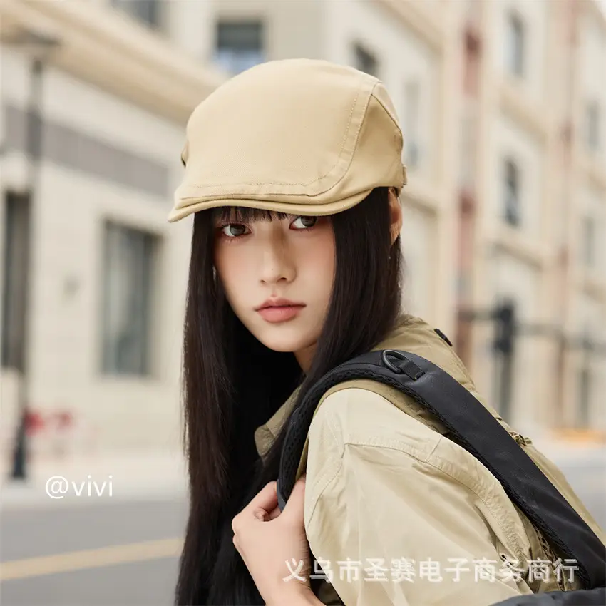 Women British Retro Adjustable Newsboy Cap Black
