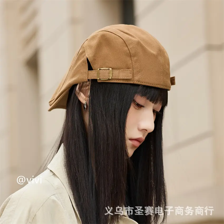 Women British Retro Adjustable Newsboy Cap Black