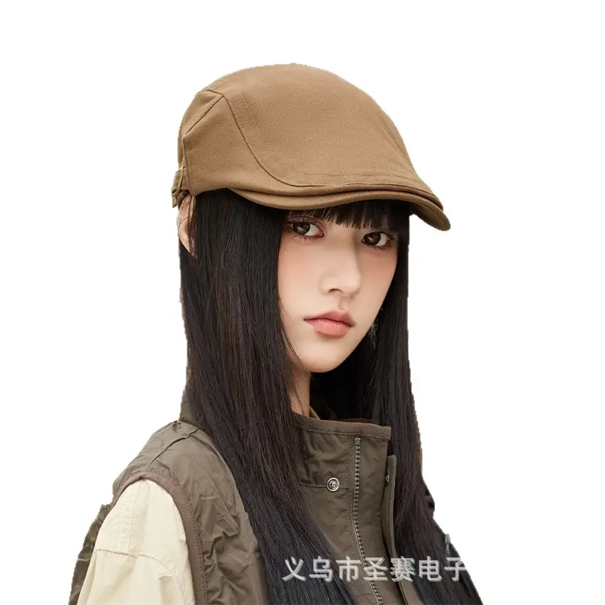 Women British Retro Adjustable Newsboy Cap Black