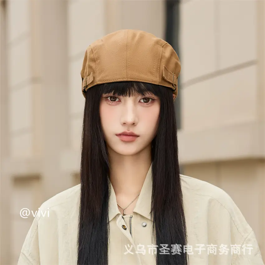 Women British Retro Adjustable Newsboy Cap Black — feature 11