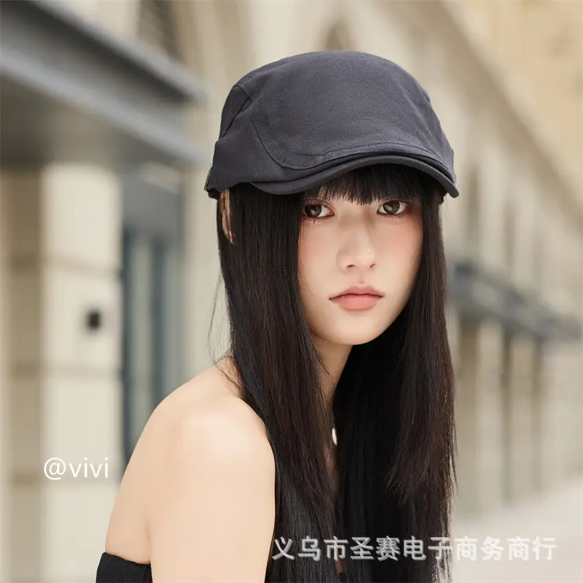 Women British Retro Adjustable Newsboy Cap Black — feature 13