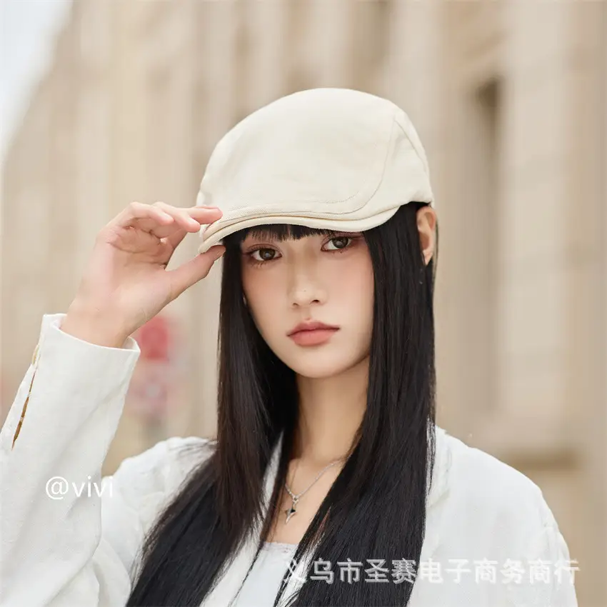 Women British Retro Adjustable Newsboy Cap Black — feature 2