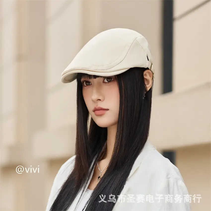 Women British Retro Adjustable Newsboy Cap Black — feature 4