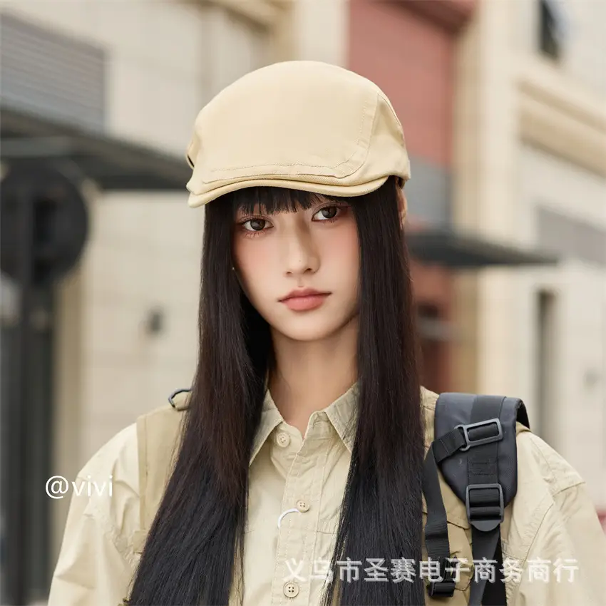 Women British Retro Adjustable Newsboy Cap Black — feature 5