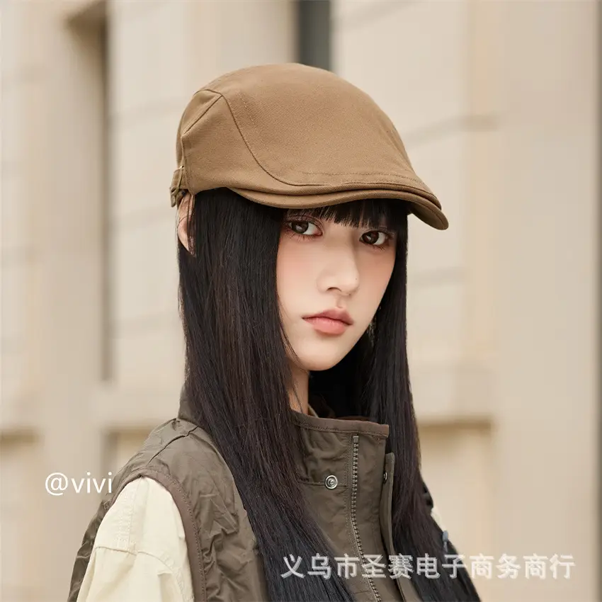 Women British Retro Adjustable Newsboy Cap Black — feature 8