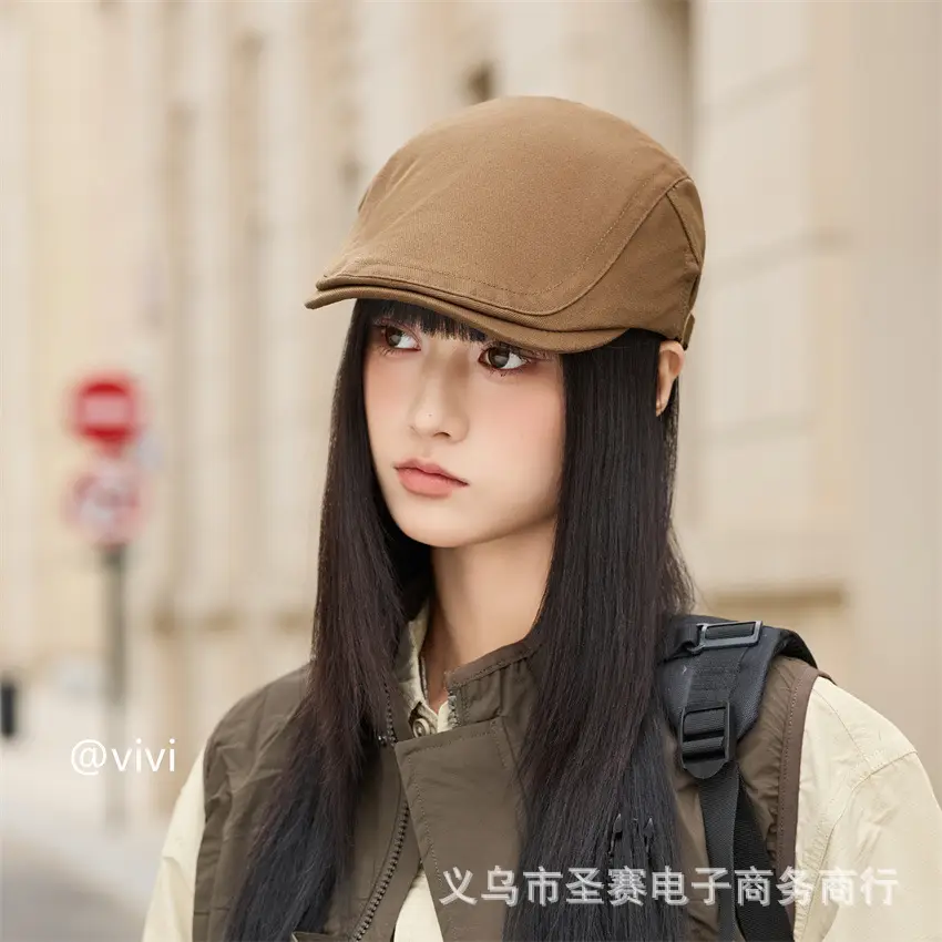 Women British Retro Adjustable Newsboy Cap Black