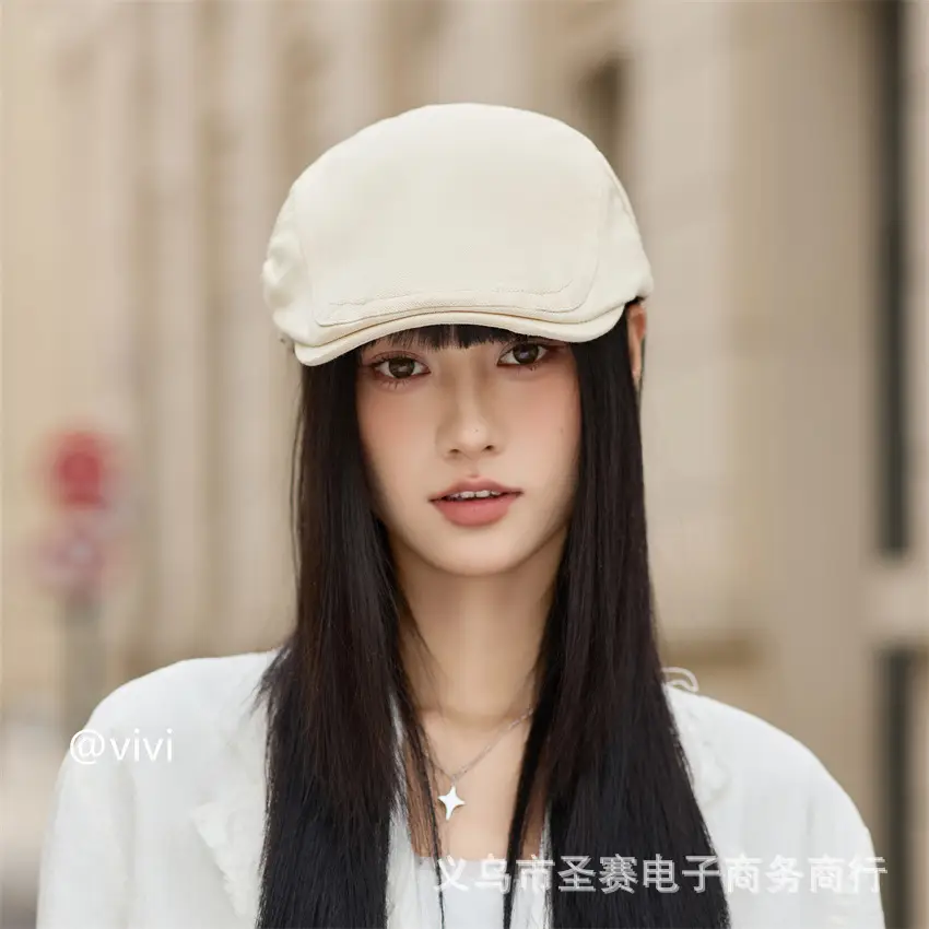 Women British Retro Adjustable Newsboy Cap Black