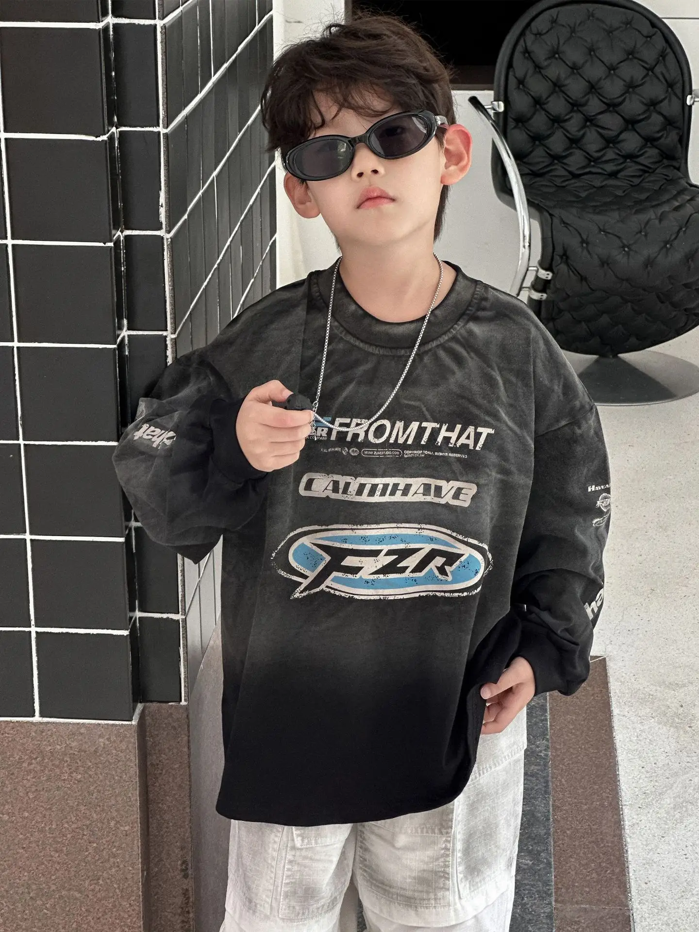 Boys Sweatshirt Black Cotton Loose Long Sleeve Autumn 2025 - Image 3