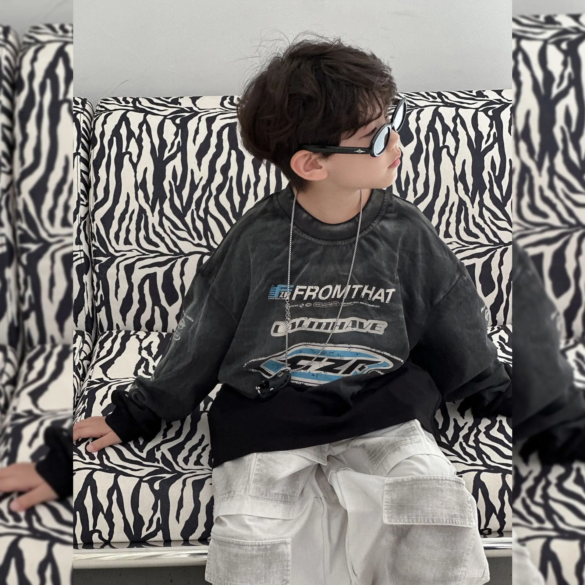 Boys Sweatshirt Black Cotton Loose Long Sleeve Autumn 2025 — feature 5