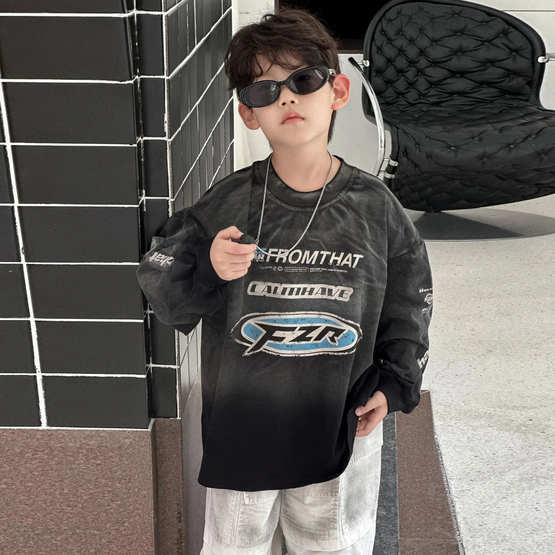Boys Sweatshirt Black Cotton Loose Long Sleeve Autumn 2025 — feature 6