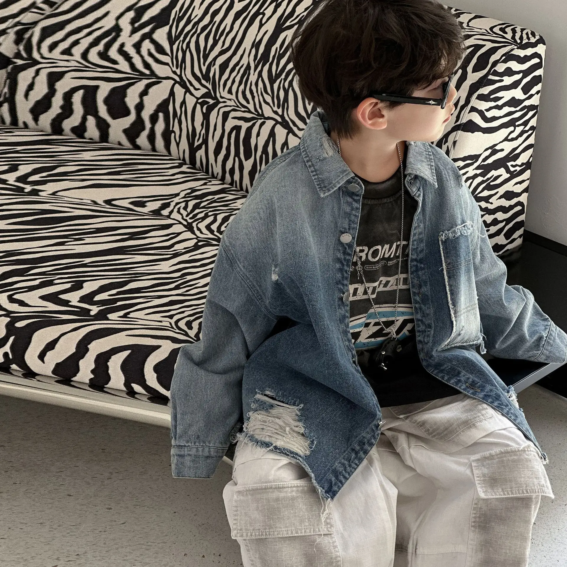Boys Sweatshirt Black Cotton Loose Long Sleeve Autumn 2025 — feature 8