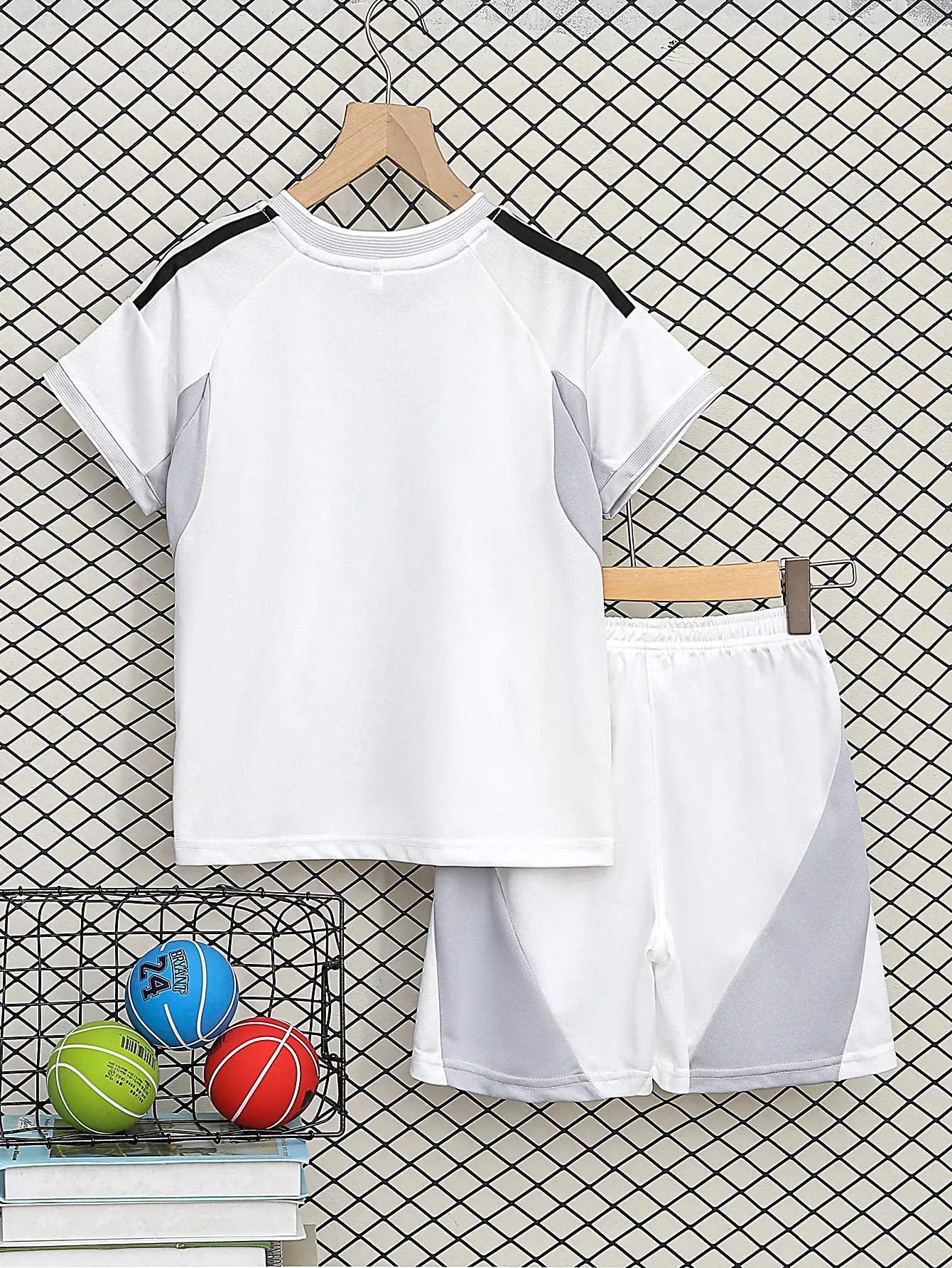 Children's White Jersey Sports Suit Boys Shorts T-Shirt Set - Image 2