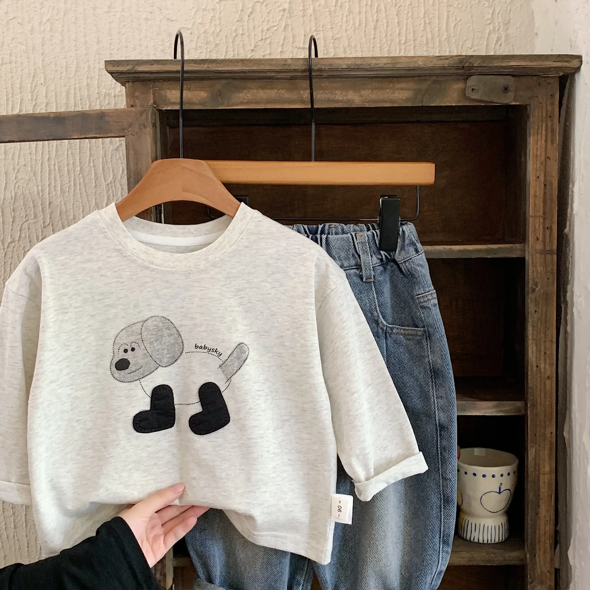 Bangcheng Boys T-Shirt Grey Cartoon Long Sleeve - Image 3