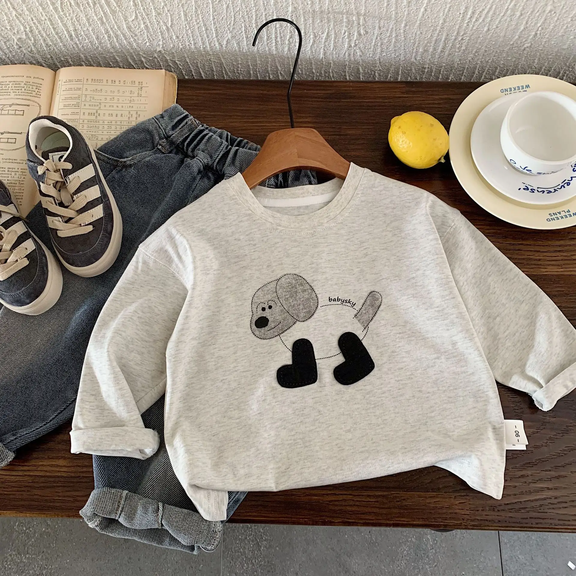 Bangcheng Boys T-Shirt Grey Cartoon Long Sleeve - Image 4
