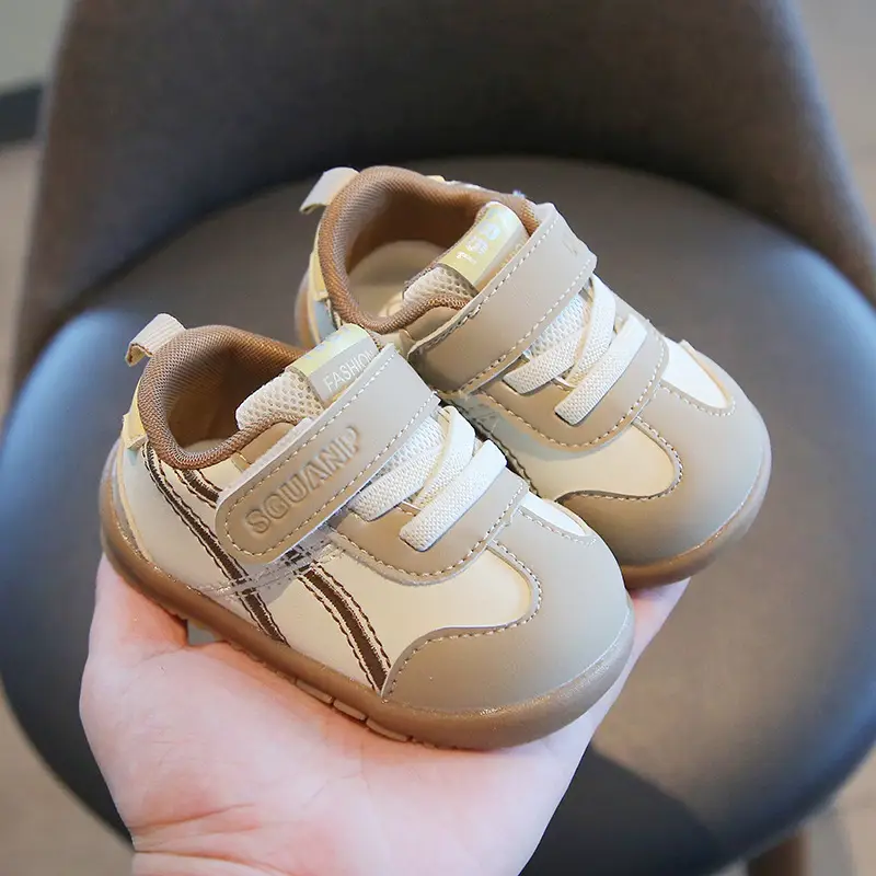 Baby Toddler Shoes Beige Velcro Strap Soft Sole