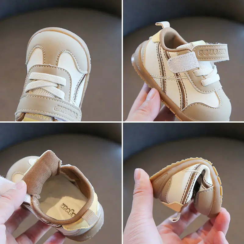 Baby Toddler Shoes Beige Velcro Strap Soft Sole