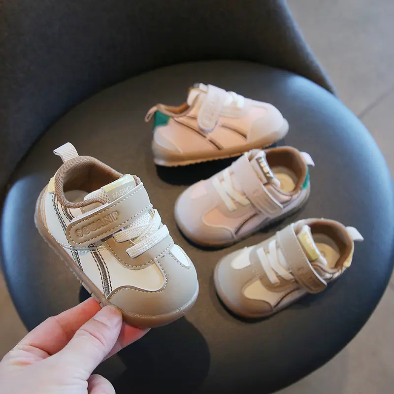 Baby Toddler Shoes Beige Velcro Strap Soft Sole