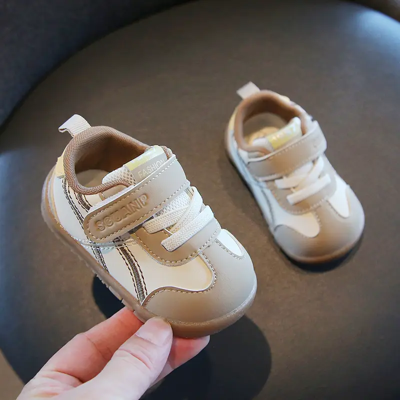 Baby Toddler Shoes Beige Velcro Strap Soft Sole