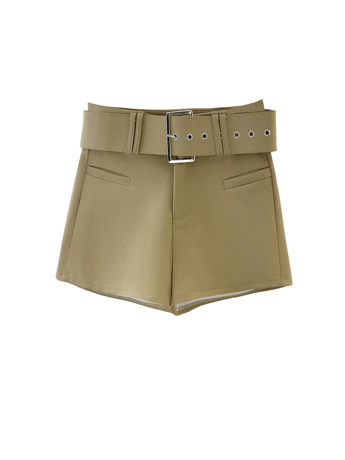 Women's Beige Belted Leg-Lengthen Shorts High Waist - Image 8