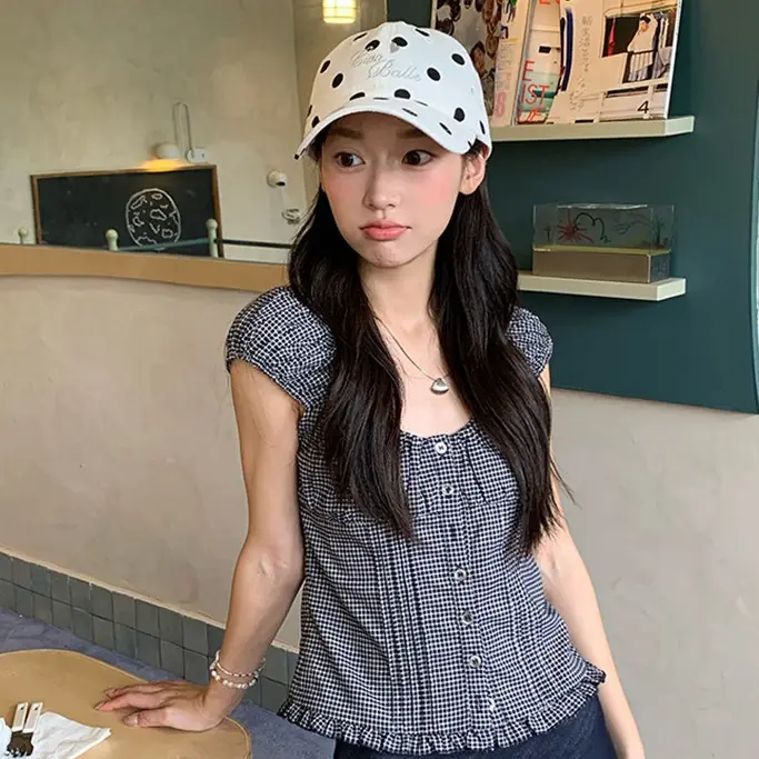 Women Casual Checkered Baseball Cap Sun Hat - Image 5