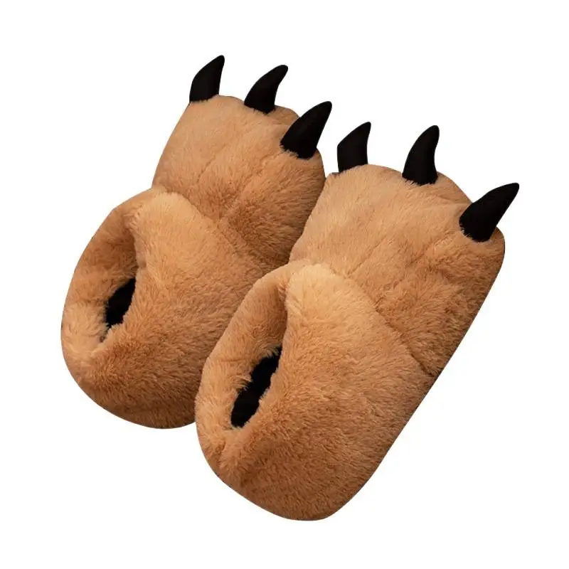 Cartoon Bear Paw Stuffed Cotton Shoes Big Feet Winter Indoor Slippers Cute Cat Claw Christmas Home Warm Heels - Image 7