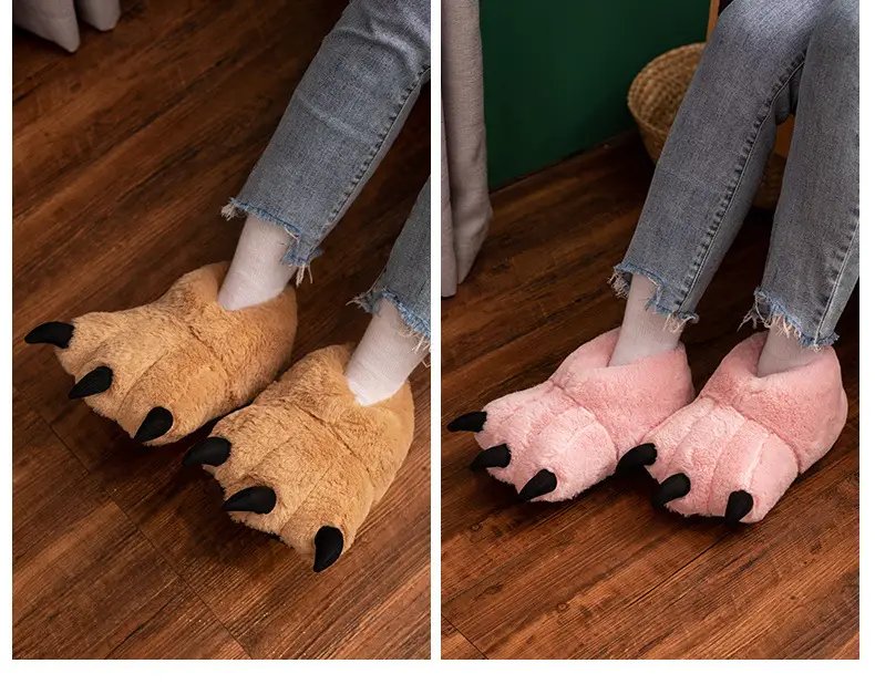 Cartoon Bear Paw Stuffed Cotton Shoes Big Feet Winter Indoor Slippers Cute Cat Claw Christmas Home Warm Heels — feature 10
