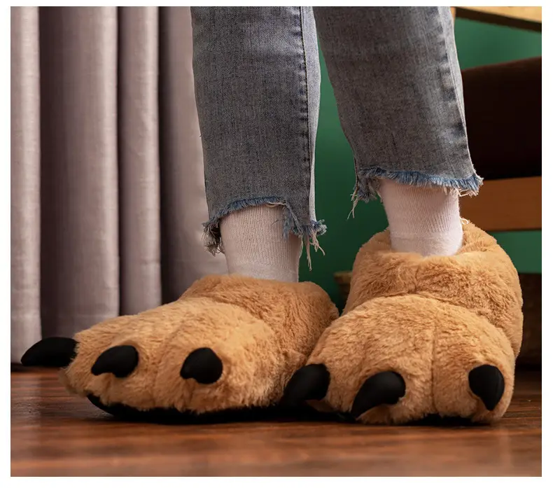 Cartoon Bear Paw Stuffed Cotton Shoes Big Feet Winter Indoor Slippers Cute Cat Claw Christmas Home Warm Heels — feature 11