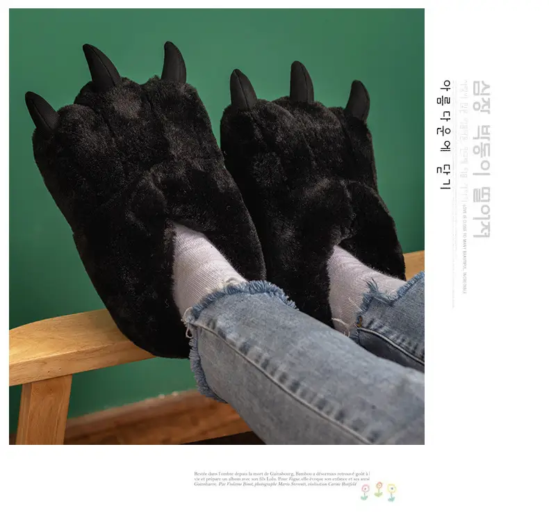 Cartoon Bear Paw Stuffed Cotton Shoes Big Feet Winter Indoor Slippers Cute Cat Claw Christmas Home Warm Heels — feature 12