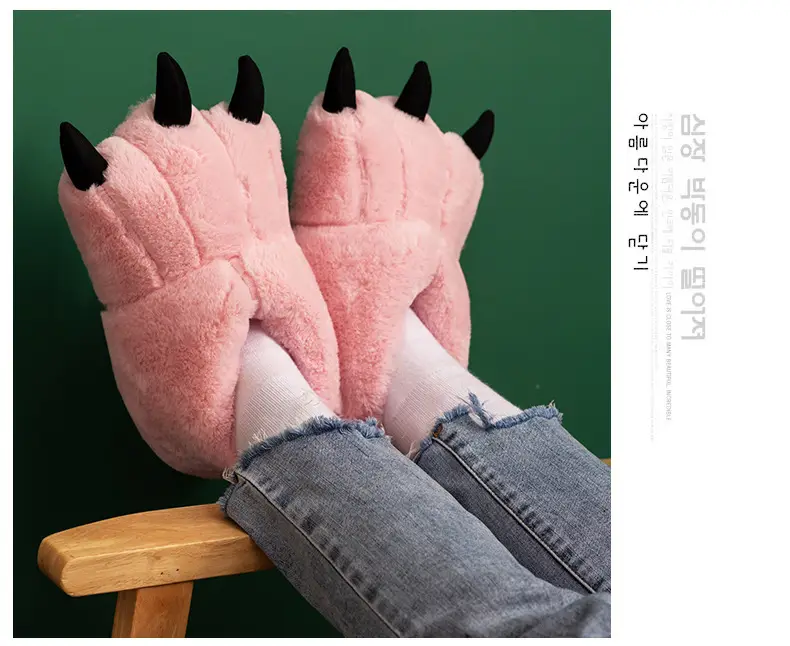 Cartoon Bear Paw Stuffed Cotton Shoes Big Feet Winter Indoor Slippers Cute Cat Claw Christmas Home Warm Heels — feature 8