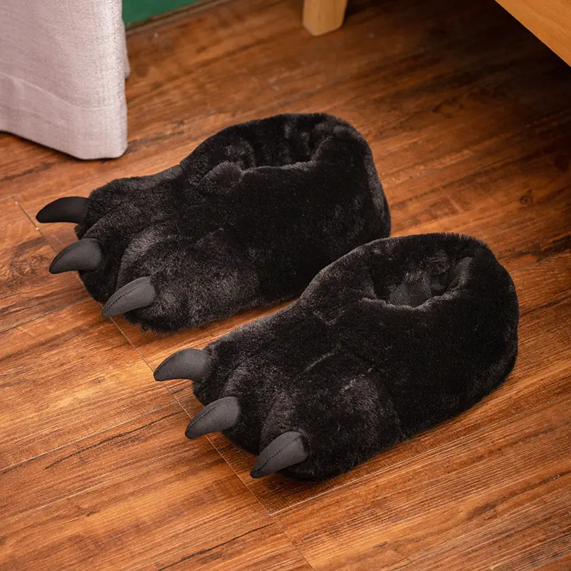 Cartoon Bear Paw Stuffed Cotton Shoes Big Feet Winter Indoor Slippers Cute Cat Claw Christmas Home Warm Heels - Image 2