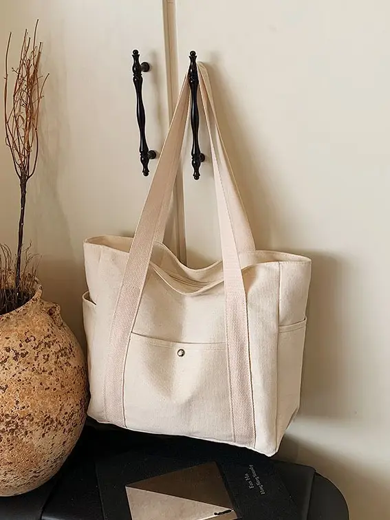 Minimalist Canvas Tote Bag Large Capacity Shoulder Bag - Image 3