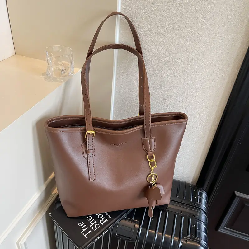 2025 Brown Leather Tote Bag Large Capacity Cross Border Summer - Image 4