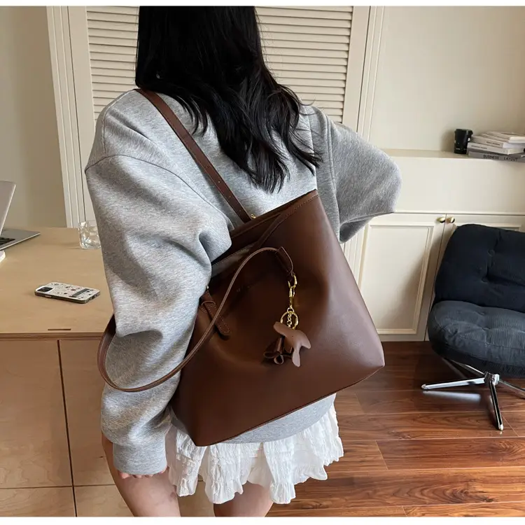 2025 Brown Leather Tote Bag Large Capacity Cross Border Summer — feature 15