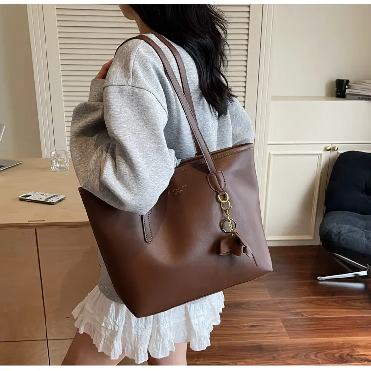 2025 Brown Leather Tote Bag Large Capacity Cross Border Summer — feature 16