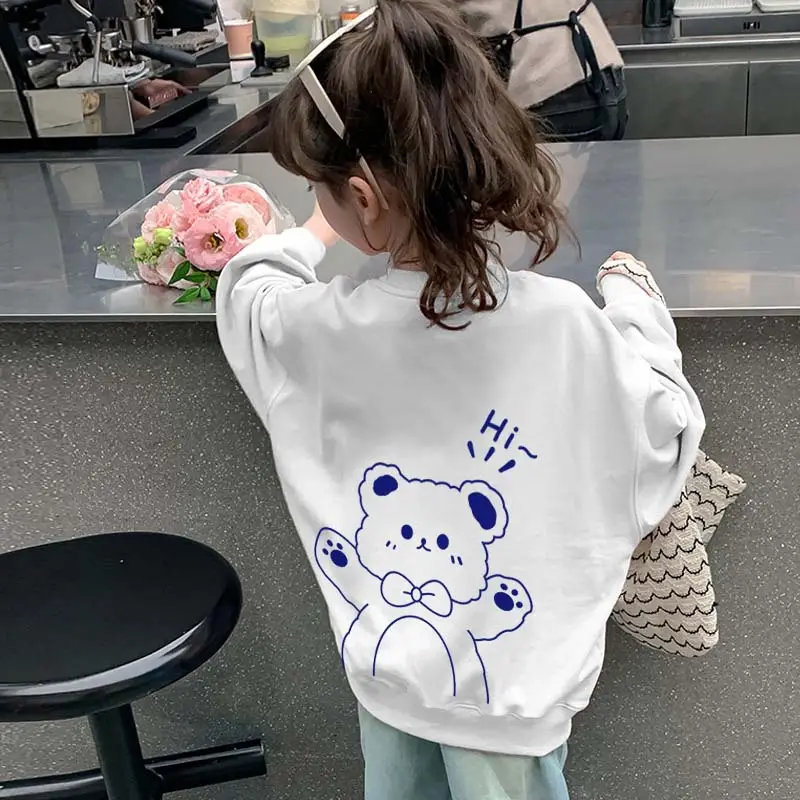 White Bear Print Sweatshirt for Kids Girls — feature 13