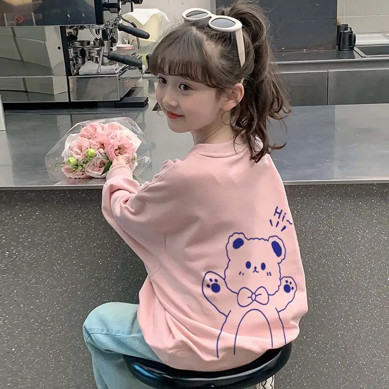 White Bear Print Sweatshirt for Kids Girls — feature 14