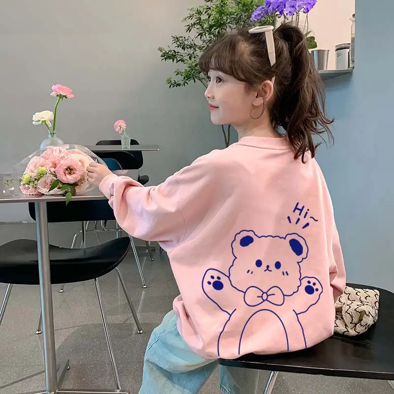 White Bear Print Sweatshirt for Kids Girls — feature 8